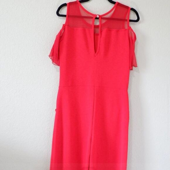 Red cold shoulder jumpsuit with front pockets - Picture 8 of 8